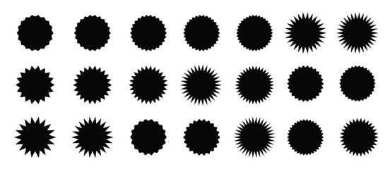 Set of regular jagged circular silhouettes