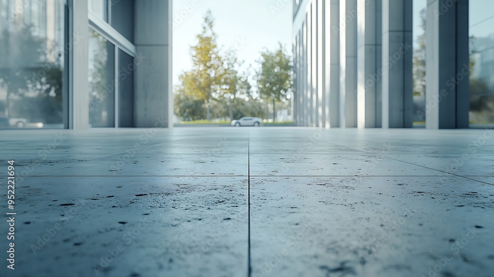 Poster empty concrete floor in front of modern buildings in the downtown streetcopy space for car advertise
