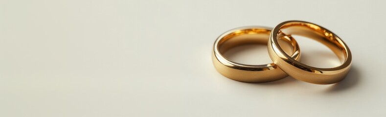 Two polished golden wedding bands rest together, representing everlasting love and the journey of marriage