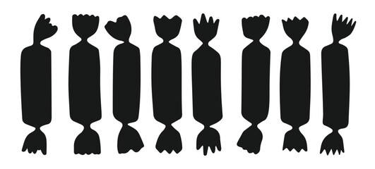 Wrapped hand drawn candy silhouette symbol caramel bonbon lollipop contour childish design shape set