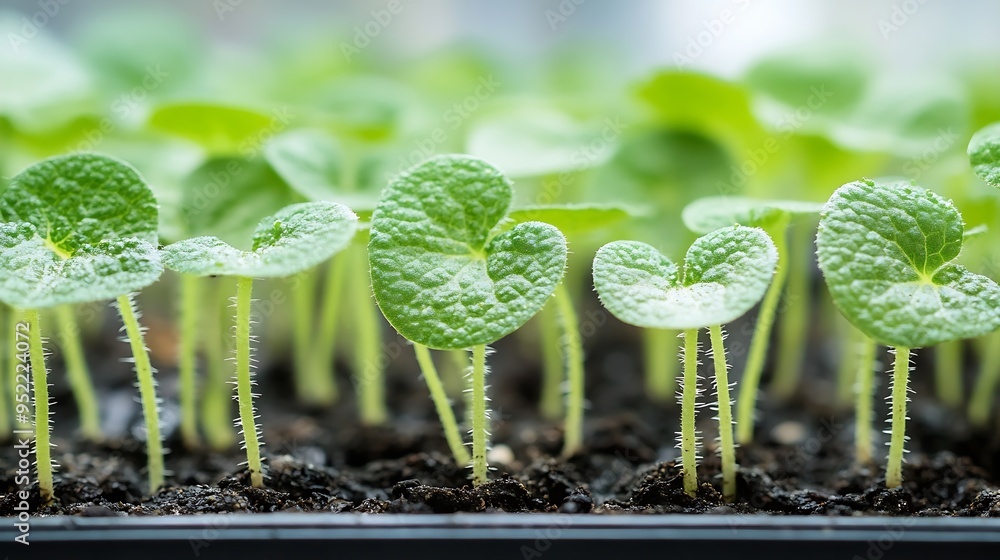 Poster young seedlings of cucumber in pot isolated on a white background green seedling of fresh cucumber p