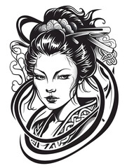 Japanese geisha head very simple traditional tattoo flash styles illustration
