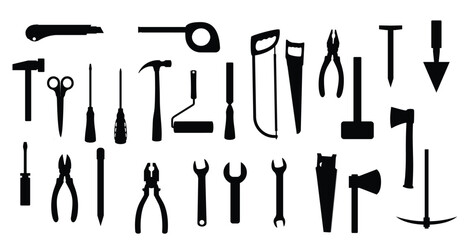 Constriction tool set silhouettes premium vector templates.