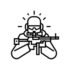 Sniper icon or modern line symbol. Vector line art and icon design with bold outline. Black and white Pixel Perfect minimalistic symbol isolated white background. Silhouette simple thin sign