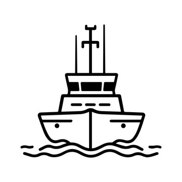 recommend clip art: Military Boat icon or modern line symbol. Vector line art and icon design with bold outline. Black and white Pixel Perfect minimalistic symbol isolated white background. Silhouette simple thin sign