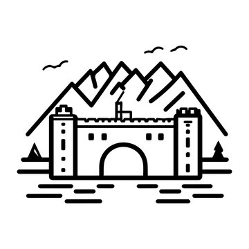 recommend clip art: Military Base icon or modern line symbol. Vector line art and icon design with bold outline. Black and white Pixel Perfect minimalistic symbol isolated white background. Silhouette simple thin sign
