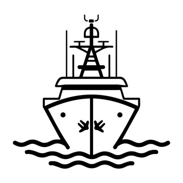 recommend clip art: Military Boat icon or modern line symbol. Vector line art and icon design with bold outline. Black and white Pixel Perfect minimalistic symbol isolated white background. Silhouette simple thin sign