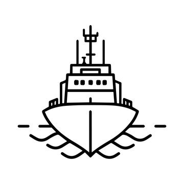 recommend clip art: Military Boat icon or modern line symbol. Vector line art and icon design with bold outline. Black and white Pixel Perfect minimalistic symbol isolated white background. Silhouette simple thin sign