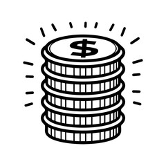 Stack Of Coin icon or modern line symbol. Vector line art and icon design with bold outline. Black and white Pixel Perfect minimalistic symbol isolated white background. Silhouette simple thin sign