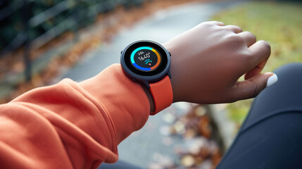 Close-up of a fitness tracker on a wrist, displaying steps taken and goals achieved, representing progress in fitness.