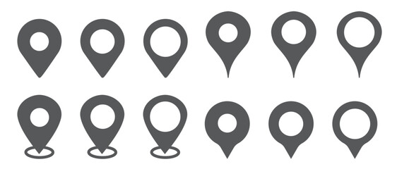 Gps pointer icon set. Navigation pin symbol. Sign location map vector.