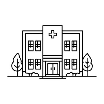 recommend clip art: hospital icon or modern line symbol. Vector line art and icon design with bold outline. Black and white Pixel Perfect minimalistic symbol isolated white background. Silhouette simple thin sign