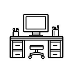 desk icon or modern line symbol. Vector line art and icon design with bold outline. Black and white Pixel Perfect minimalistic symbol isolated white background. Silhouette simple thin sign