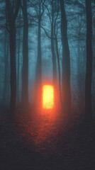 Obraz premium Spooky Forest with Glowing Portal, Halloween Night 