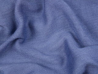 Blue randomly folded cotton fabric, textile background