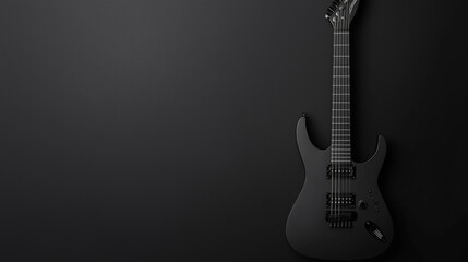 A modern electric guitar, centered on a plain black background, ideal for music promotions with space for a message.