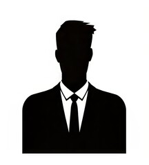 Silhouette of a professional man in a suit and tie against a white background.