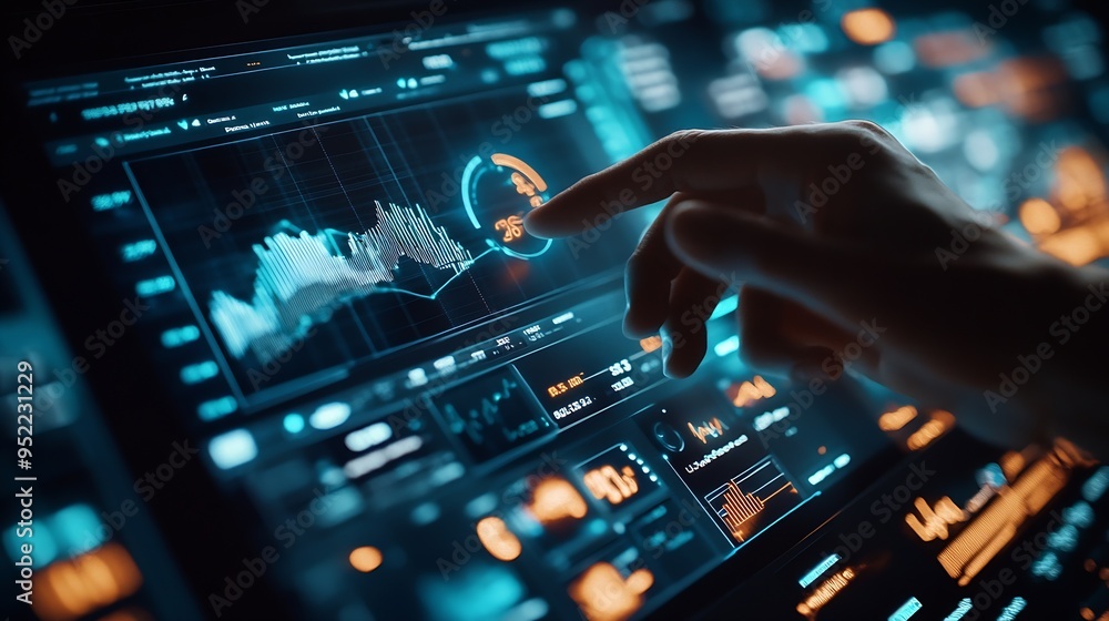 Poster Businessman using Data analytics global tech for kpi accounting price big complex market finance business technology algorithm system software website tool analysis graph digital suppo : Generative AI