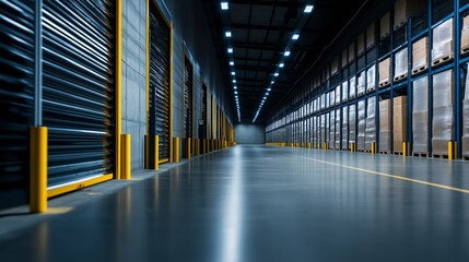Fototapeta premium A high-security section of a warehouse, where valuable or sensitive goods are stored, with reinforced doors and surveillance systems.