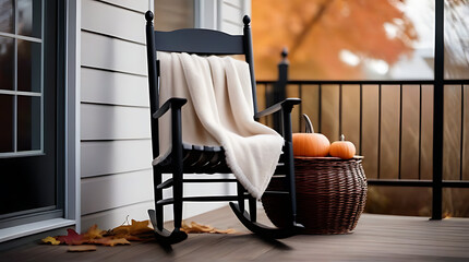 cozy blanket draped rocking chair porch