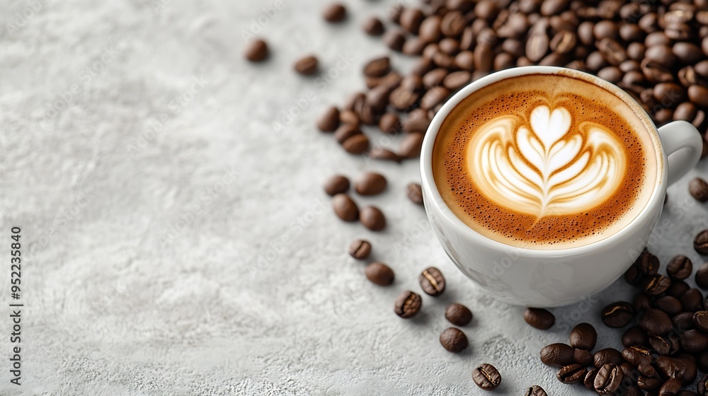 Poster Coffee menu Latte and coffee beans on white background with isolated style : Generative AI