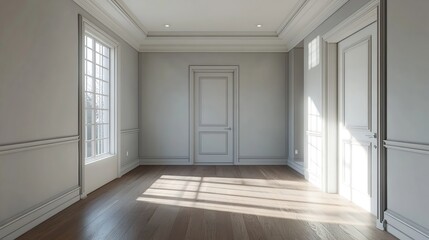 Fototapeta premium a empty bedroom with closet great for virtual staging interior design : Generative AI