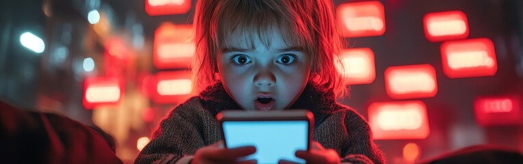 Child Surprised by Digital Warnings While Using Smartphone