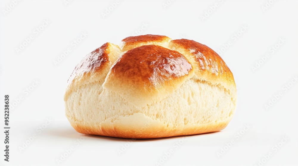 Poster a detailed 3d rendering of a freshly baked brioche bun with a slightly glossy surface, isolated on a