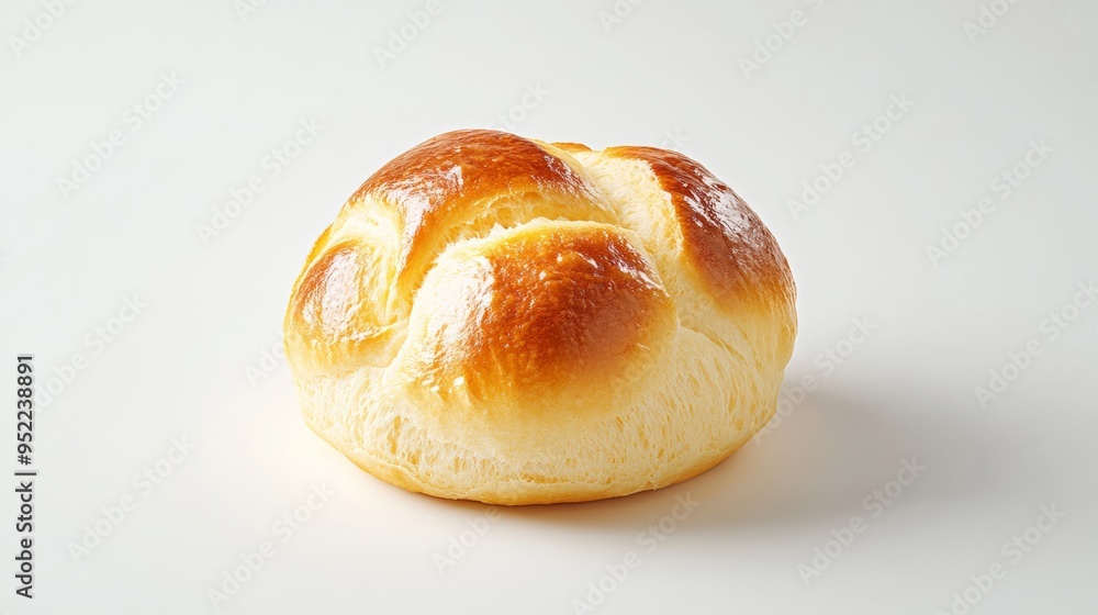 Poster a detailed 3d rendering of a freshly baked brioche bun with a slightly glossy surface, isolated on a