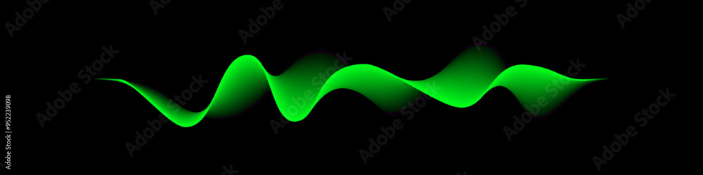 Poster abstract sound rhythm wave vector illustration. green flowing waveform isolated on black background 