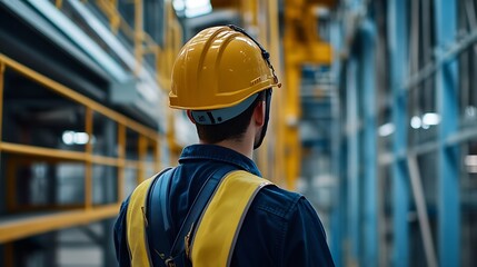 Authorise auditor personal wearing side impact safety helmet standing inspecting an inertial reel fall arrest fall restraint equipment at training centre attached with structure beam p : Generative AI