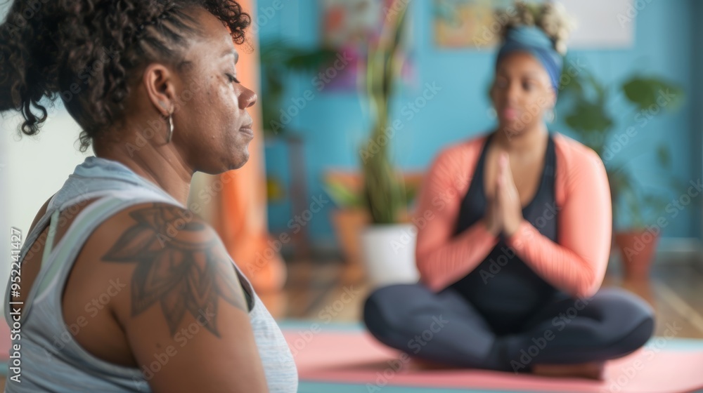 Poster inner reflection and motivation during yoga practice in a serene studio setting