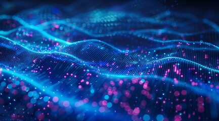 Blue abstract technology data wavy lines in holographic style