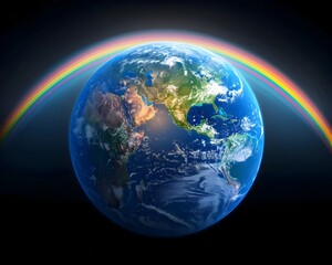 Fototapeta premium Planet Earth Encircled by Majestic Rainbow Symbolizing Peace Diversity and Global Harmony