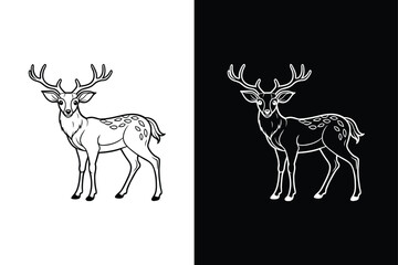 Deer icon silhouette vector illustration on white and black background.
