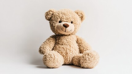 Obraz premium A soft plush teddy bear sitting against a white background, exuding warmth and comfort.
