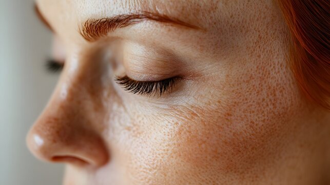 Close up of a patient s skin showing the immediate effects of a Botox injection with smooth wrinkle free texture and copy space for text overlay or additional information