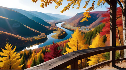 scenic viewpoint overlooking valley vibrant autumn colors stretching far eye see