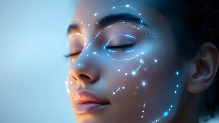 A digital skin analysis tool showcasing the user s microbiome balance used to recommend personalized and tailored skincare treatments with futuristic