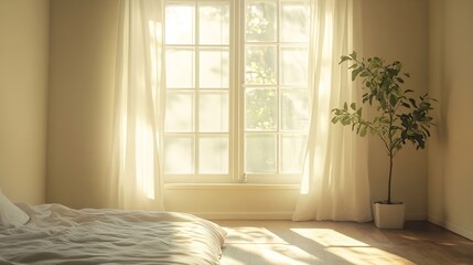 Fototapeta premium light empty bedroom with window : Generative AI
