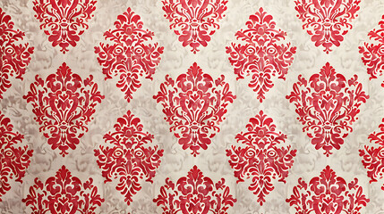 Red damask design in retro vintage style on a white background