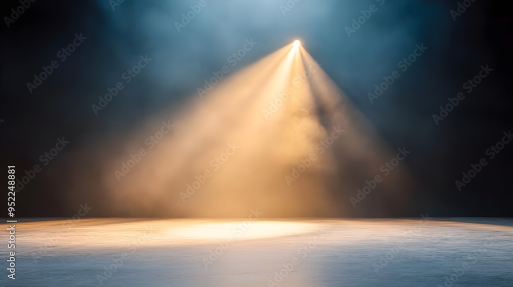 Poster dramatic spotlight illuminating a stage with soft smoke, creating a captivating and mysterious atmos