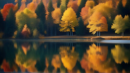 tranquil lake surrounded autumn trees reflections mirrored water