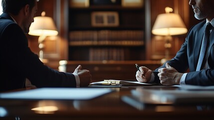 Businessman and Male lawyer or judge consult having team meeting with client Law and Legal services concept : Generative AI