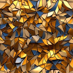 A vibrant abstract pattern featuring golden and blue mosaic shapes, ideal for backgrounds or artistic projects.