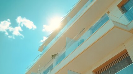 Residential  building bottom view Modern apartment building on a sunny day  Facade of a modern apartment building : Generative AI