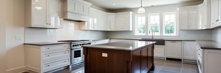 Fototapeta premium Cooking Space with a Luxury Kitchen Island: Modern Design, Premium Finishes, Custom Features, and Elegant Details for a Stylish Culinary Hub