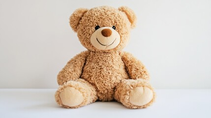 Obraz premium An adorable plush teddy bear, showcased on a pure white surface, inviting cuddles.