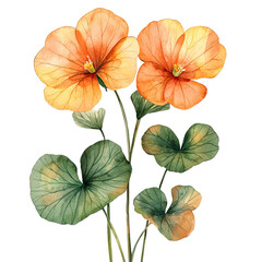 Nasturtium botanical watercolor clip art isolated on white background