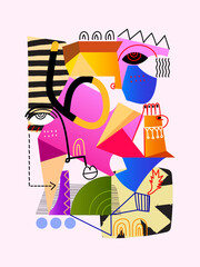 Colorful abstract grunge, rough hand drawn  geometric and shapes line art vector illustration background. Brushes, stroke pattern art for mural, textile, web, wall art design.